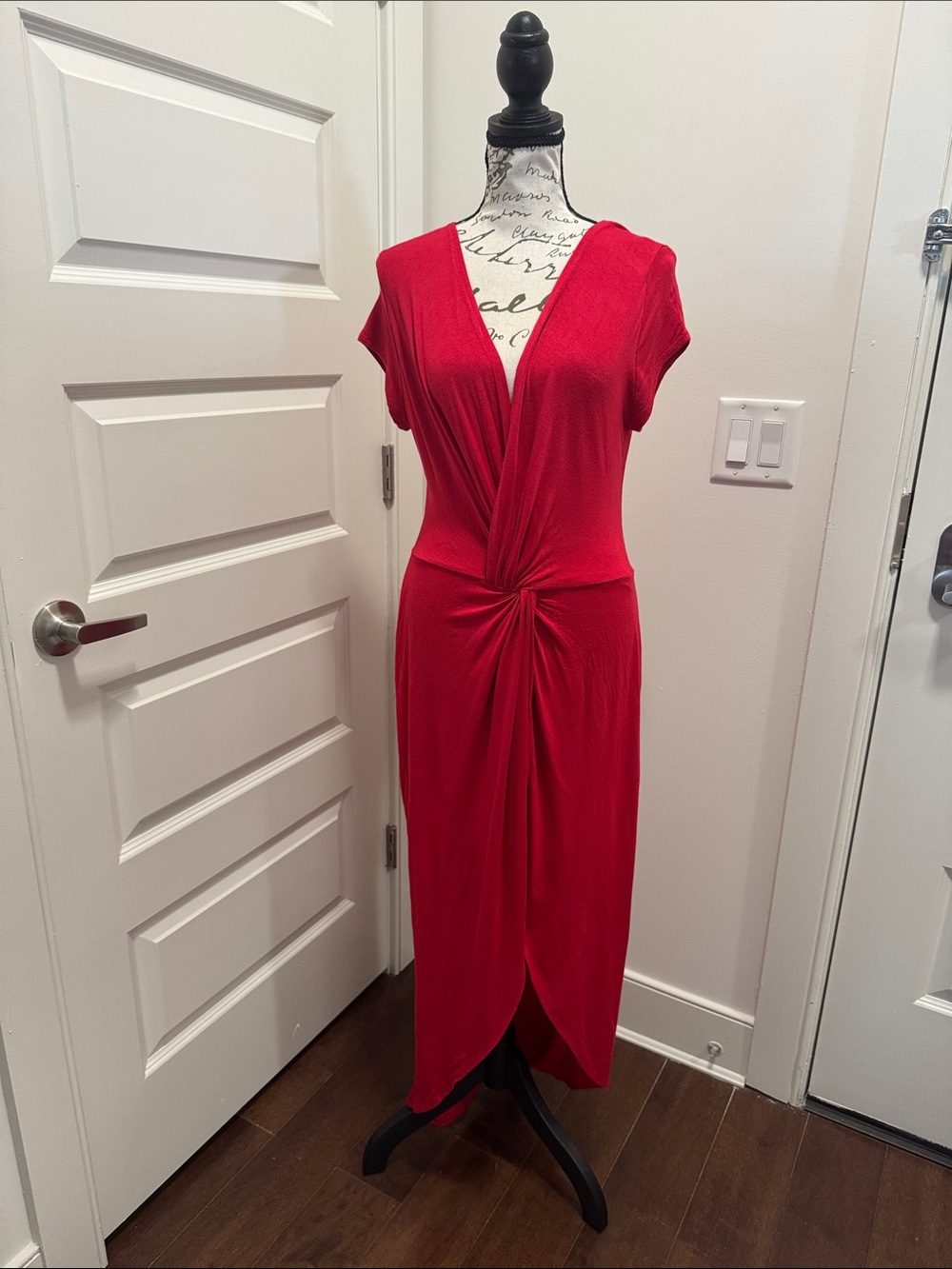 Red Knot-Front Midi Dress